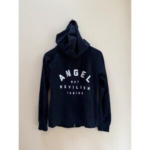 Vintage Victoria’s Secret Sweatshirt Womens XS Black Y2K Angel But Devilish Hood